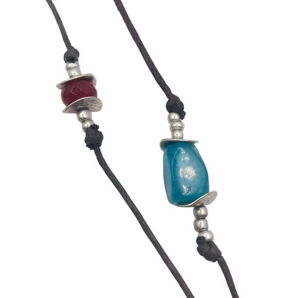 Brown Corded Natural Stone Pendant Necklace - Picture 3 of 5